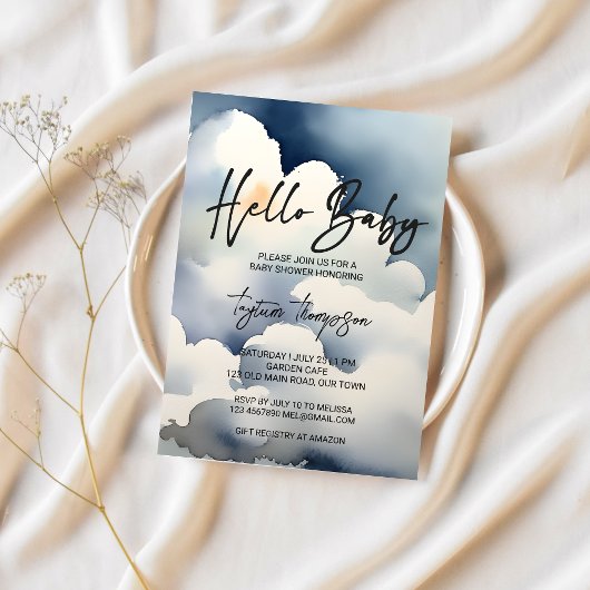 Invitation Baby shower nuages gris baby shower nuage