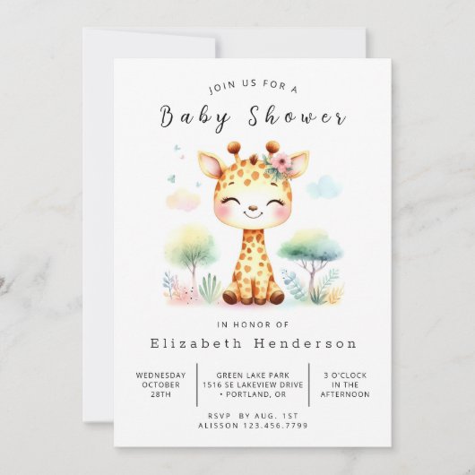 Invitation Baby shower numérique Boho Giraffe (Devant)