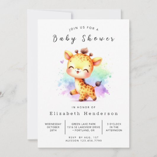 Invitation Baby shower numérique Boho Giraffe (Devant)