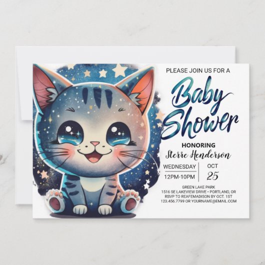 Invitation Baby shower numérique Boho Kitten (Devant)
