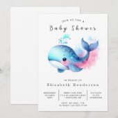 Invitation Baby shower numérique chic pour baleines (Devant / Derrière)