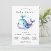 Invitation Baby shower numérique chic pour baleines (Debout devant)
