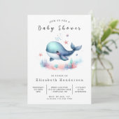 Invitation Baby shower numérique chic pour baleines (Debout devant)
