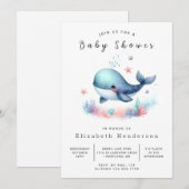 Invitation Baby shower numérique chic pour baleines (Devant / Derrière)
