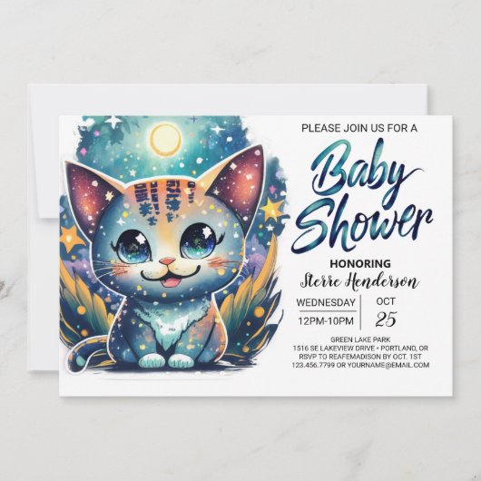 Invitation Baby shower numérique Cute Kitty (Devant)