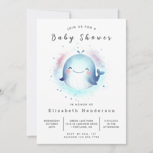 Invitation Baby shower numérique de baleines à eau (Devant)
