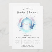 Invitation Baby shower numérique de baleines à eau (Devant / Derrière)