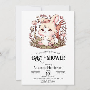 Invitation Baby shower numérique de lapin de bois