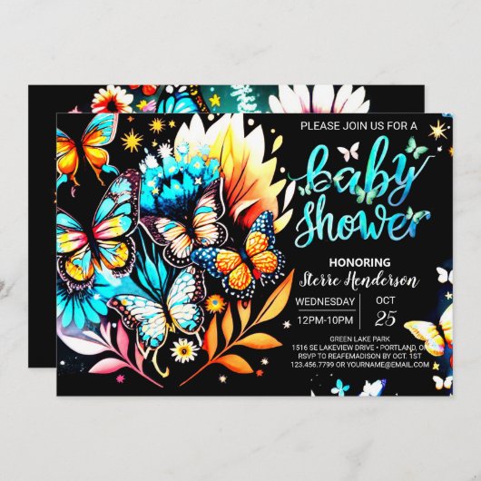 Invitation Baby shower numérique de papillon enchanté (Devant / Derrière)