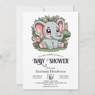 Invitation Baby shower numérique Dreamy Cute Elephant