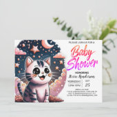 Invitation Baby shower numérique Girl Cat (Debout devant)