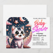 Invitation Baby shower numérique Girl Cat (Devant / Derrière)