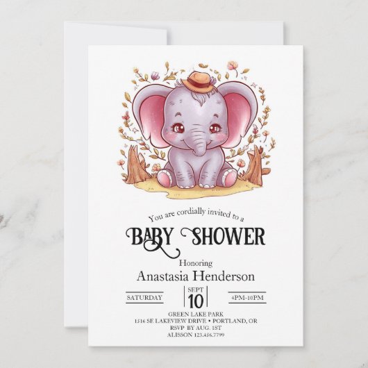 Invitation Baby shower numérique magique de charme Eléphant (Devant)