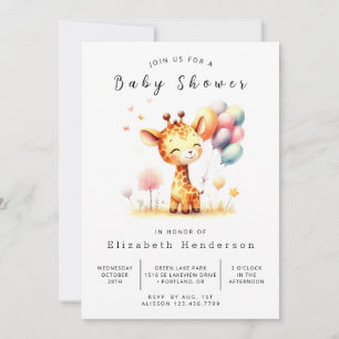 Invitation Baby shower numérique moderne de girafe