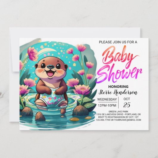 Invitation Baby shower numérique Whimsical Otter (Devant)