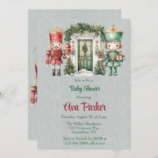 Invitation Baby shower Nutcracker rouge et vert (Devant / Derrière)