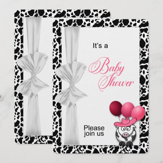 Invitation Baby shower occidental aux filles roses (Devant / Derrière)