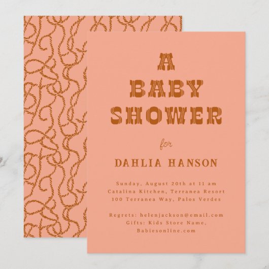 Invitation Baby shower occidental Brown de corail minimal (Devant / Derrière)