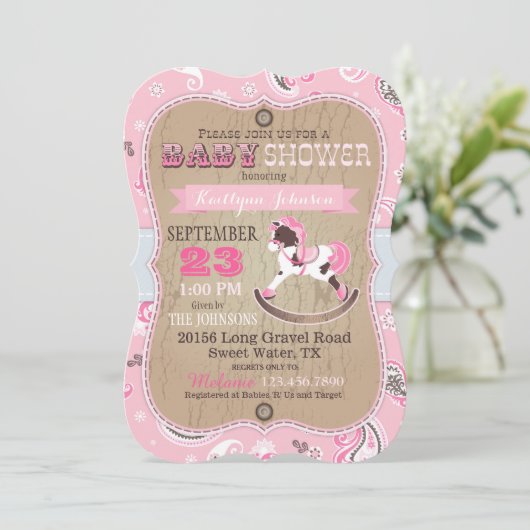 Invitation Baby shower occidental de cheval de basculage de (Debout devant)