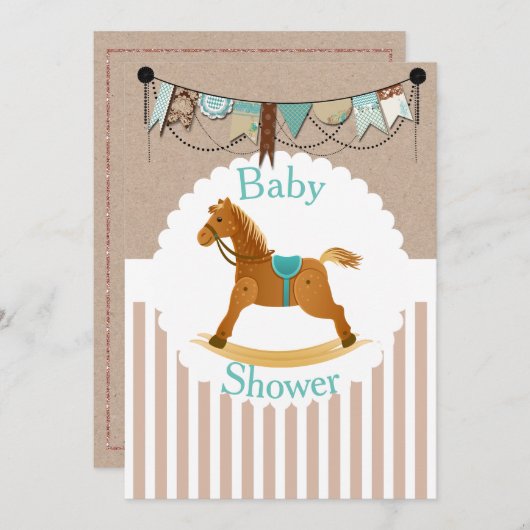 Invitation Baby shower occidental rustique de cheval de (Devant / Derrière)