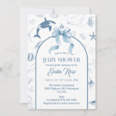 Invitation Baby shower Ocean Blue Sea Life (Devant)