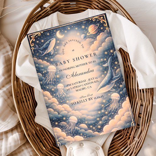 Invitation Baby Shower Océan Spatial Baleines