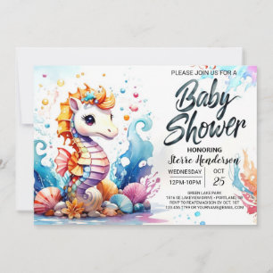 Invitation Baby shower océanique Seahorse Splash