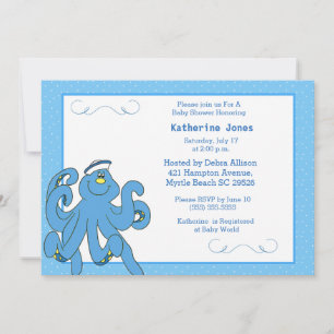 Invitation Baby shower octopus bleu mou