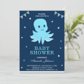 Invitation Baby shower octopus bleu mou (Debout devant)