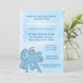 Invitation Baby shower octopus bleu mou (Debout devant)