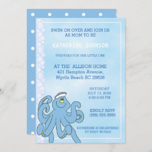 Invitation Baby shower octopus bleu mou