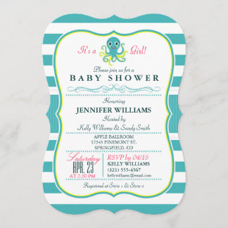 Invitation Baby shower octopus turquoise et jaune