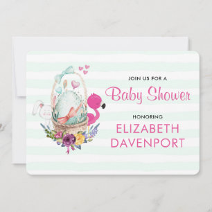 Invitation Baby shower OEuf nid avec Flamant rose et lapin