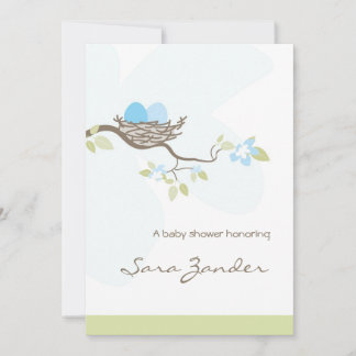 Invitation Baby shower - Oeufs jumeaux bleus dans