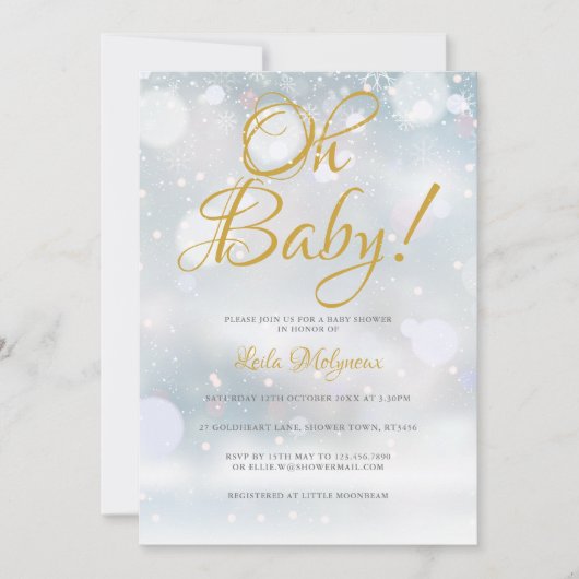 Invitation Baby shower Oh Baby First Snowflakes (Devant)