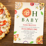 Invitation Baby shower Oh Baby Pizza   Pacificateurs<br><div class="desc">Pizza & Pacifiers baby shower pizza thème de fête avec Illustration d'une pizza pepperoni incorporée dans le design "oh bébé" avec des illustrations de pizza,  tomate,  basilic,  oignon,  et de pacifier tout autour.</div>
