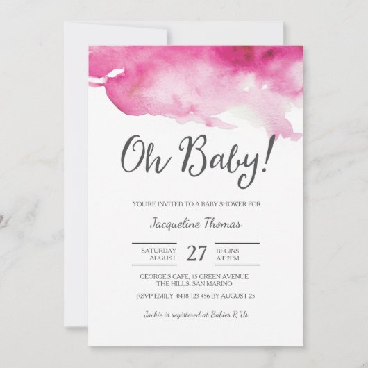 Invitation baby shower | Oh Bébé rose (Devant)