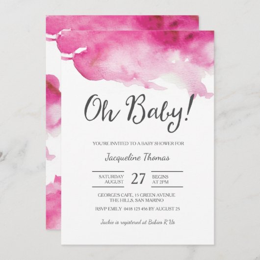 Invitation baby shower | Oh Bébé rose (Devant / Derrière)