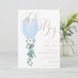 Invitation Baby shower Oh Boy Blue Balloon
