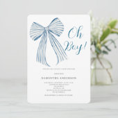 Invitation Baby Shower Oh Boy Blue Bow Bébé (Debout devant)