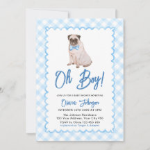 Baby Shower Oh Boy Gingham Bleu Chien