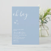 Invitation Baby shower Oh Boy Minimalist bleu (Debout devant)