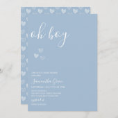 Invitation Baby shower Oh Boy Minimalist bleu (Devant / Derrière)