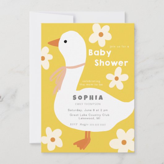 Invitation Baby Shower Oie Blanche et Marguerites (Devant)