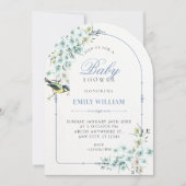 Invitation Baby shower oiseau branche florale (Devant)