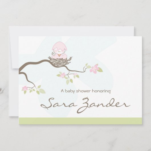 Invitation Baby shower - Oiseau de bébé rose (Devant)