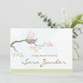 Invitation Baby shower - Oiseau de bébé rose (Debout devant)