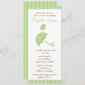 Invitation Baby shower Oiseau Parapluie Vert (Devant / Derrière)