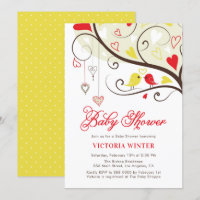 Baby shower Oiseaux et cordes jaunes et rouges