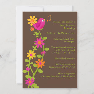 Invitation Baby shower Oiseaux et Fleurs tendance